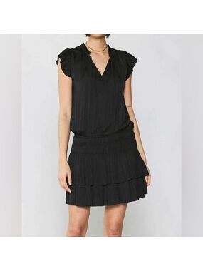 Current Air Drop Waist Black Tiered Ruffle Zoey Mini Dress size medium